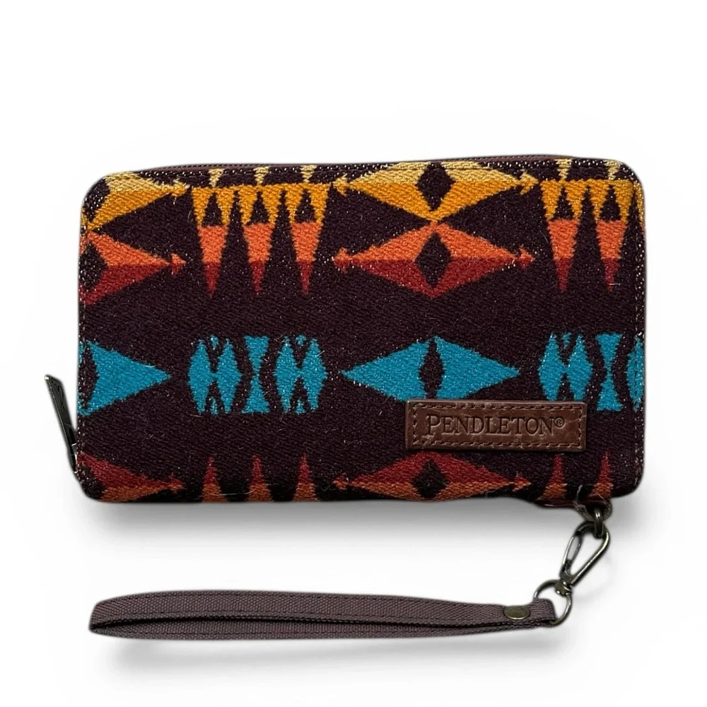 Pendleton Brown Wallet with Teal, Rust & Gold Geometric Pattern